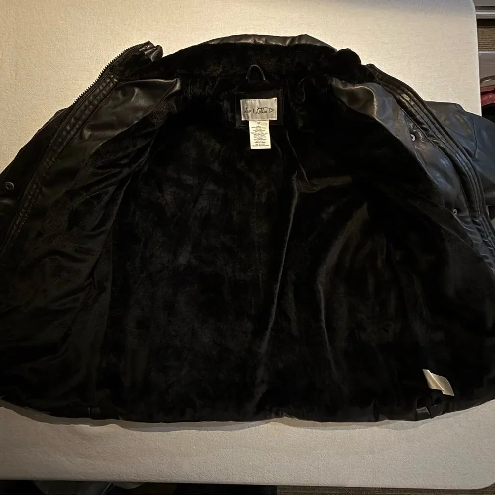 Liv & Lottie Girls Faux Leather Puffer Jacket Size 12 NWT Winter Trendy Urban